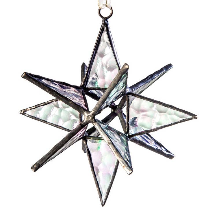 J Devlin Glass Art & Bert Anderson Collection - Wholesale Ornament - Moravian Star Ornament Clear Iridized Stained Glass Orn 252