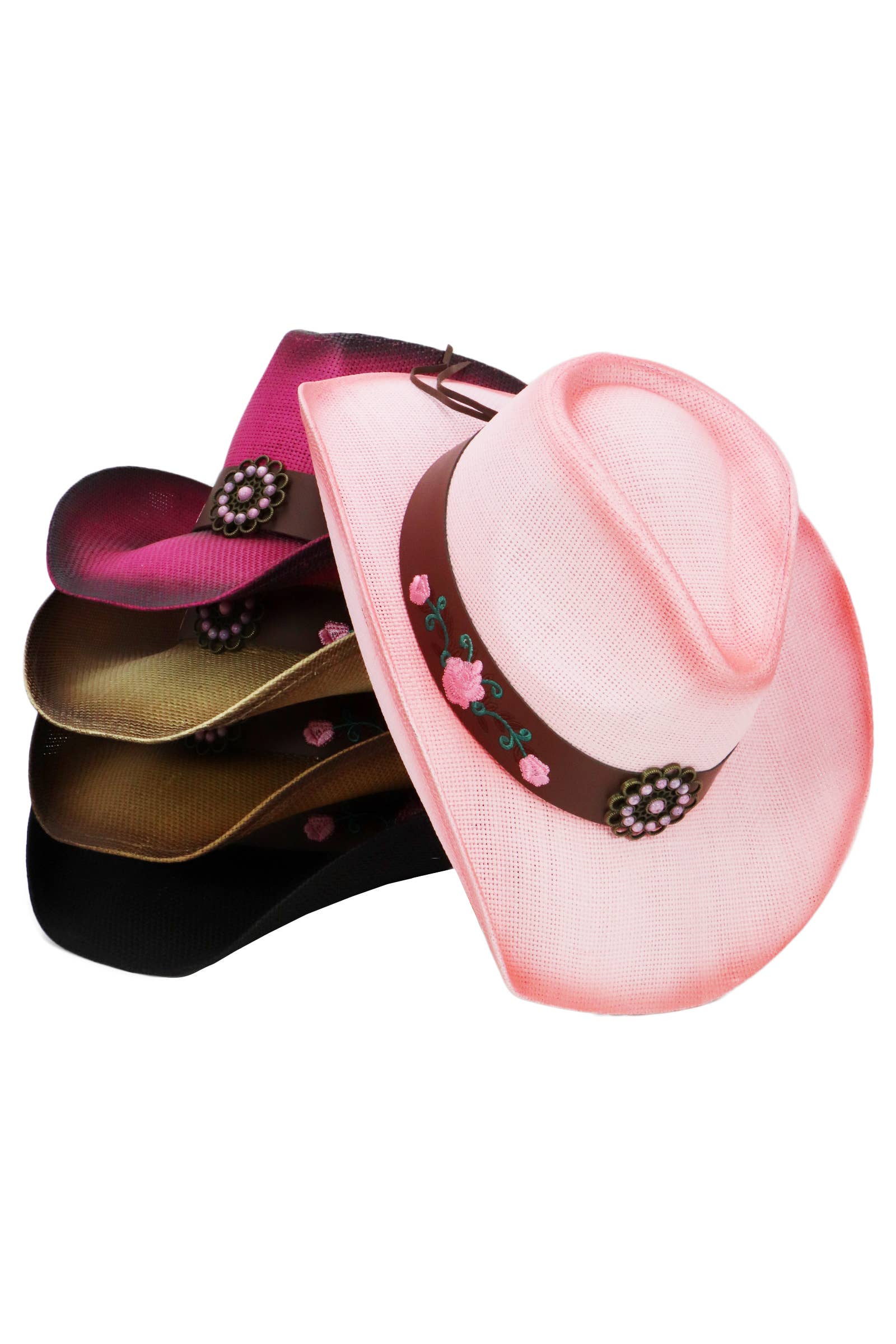 Cap Zone – wholesale Cowboyhatt - Dam – Rosa Ros Concho Bälte Ombre Strå Cowboyhatt13