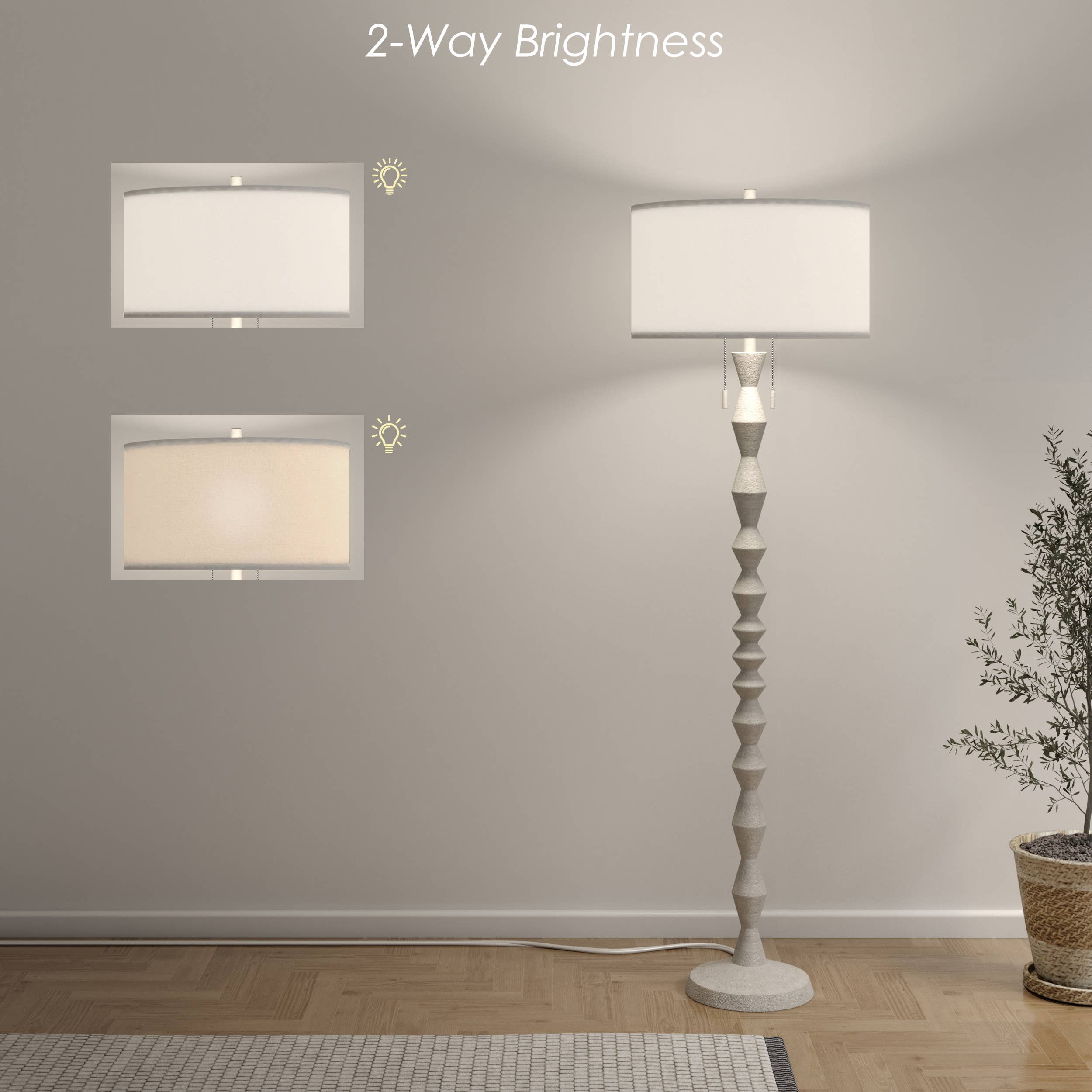 Lux Lighting - Wholesale Floor Lamp - Zenith, 66" White Slim Modern Design Floor Lamp - Drum Shade4