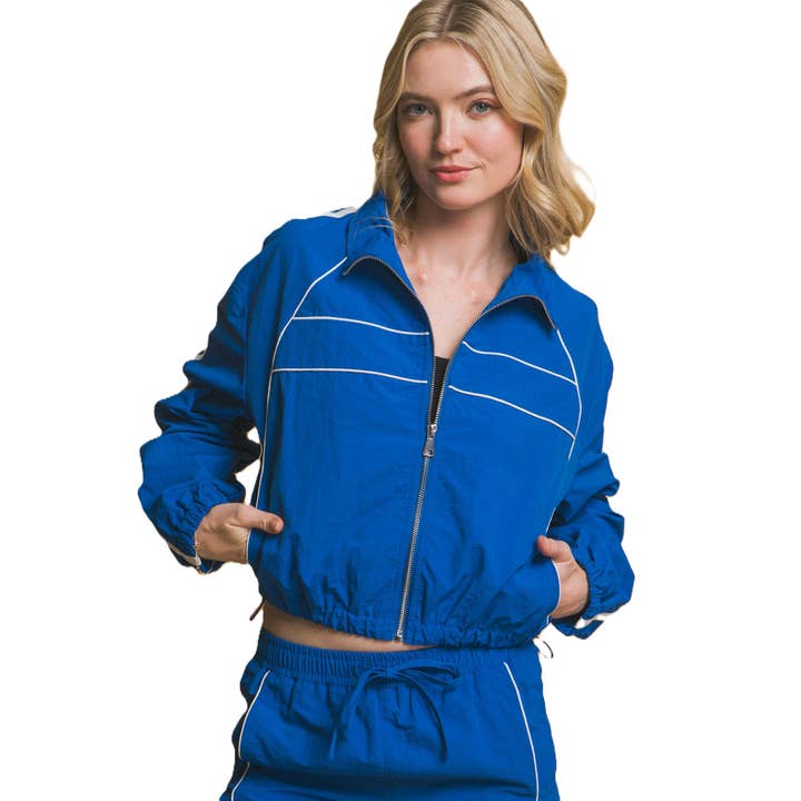 Sporty Side Striped Windbreaker Jacket for wholesale by Apolline