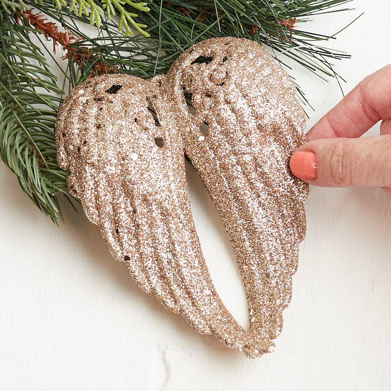 Factory Direct Craft – wholesale Christmas decoration – Champagne Glitter Angel Wing Ornament0
