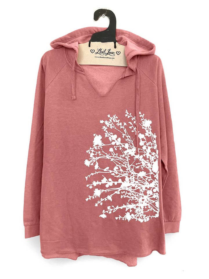 Mad Love Shop - Wholesale Hoodie - Women's - Dusty Rose Ladies Raglan Pullover Hood Flower Branch