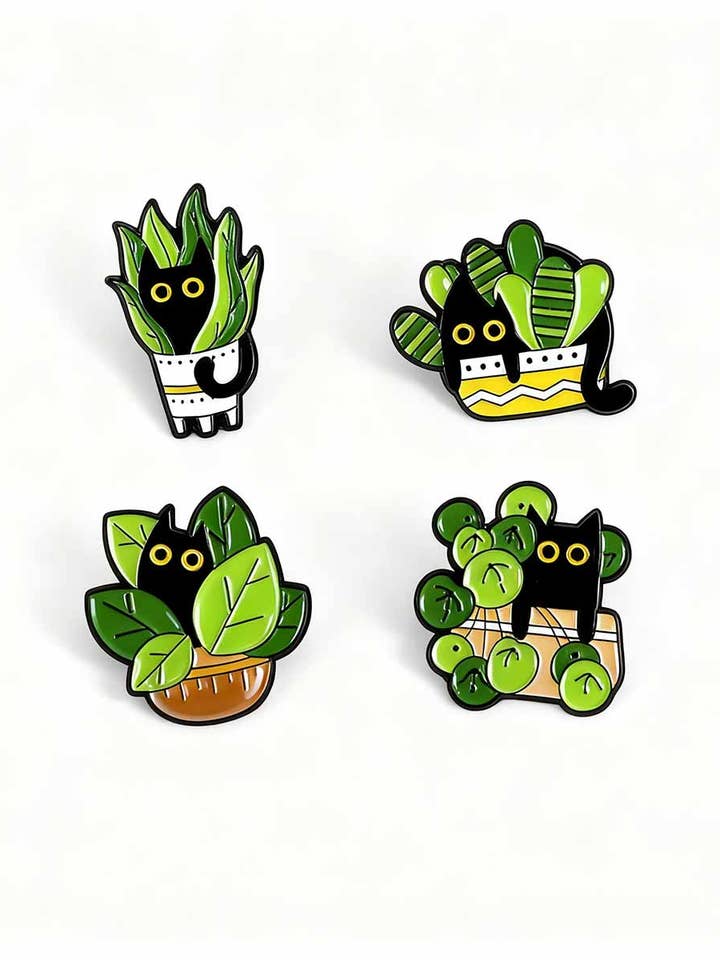 CWMM10736_CARTOON BLACK CAT PLANT ENAMEL BROOCH PIN for wholesale by NINEXIS