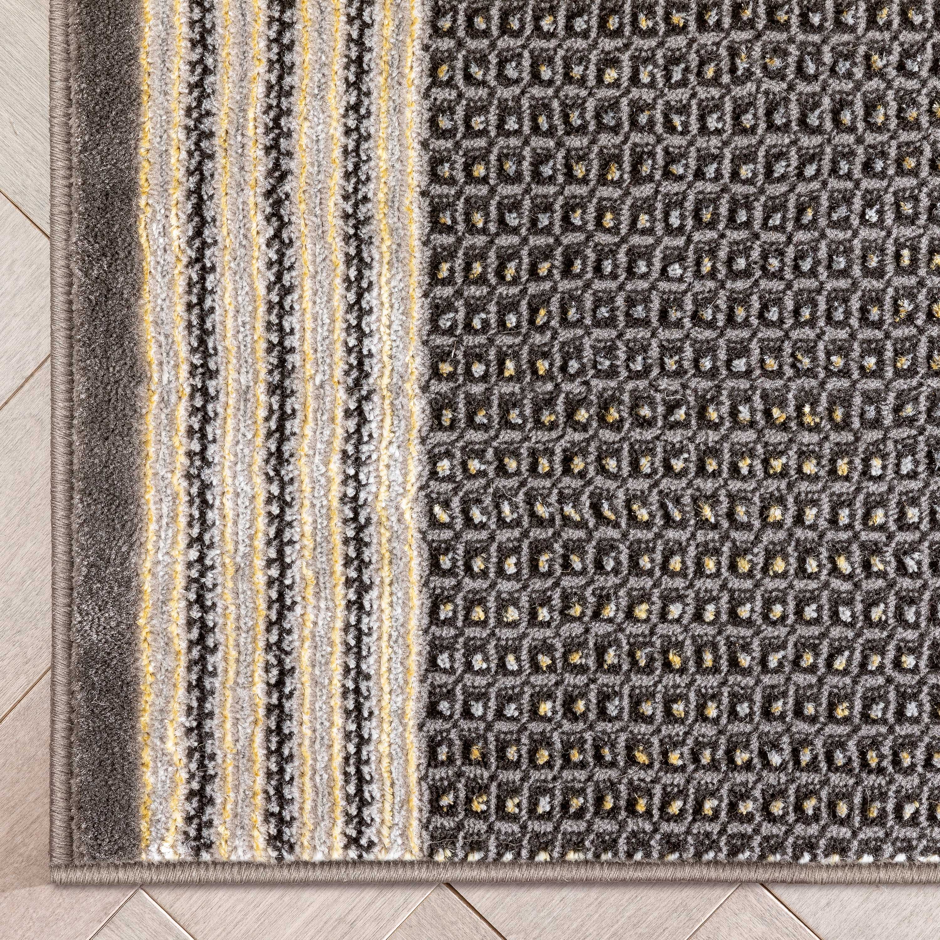 Well Woven - Wholesale Runner Rug - Custom Size Runner Waylon Retro Border Solid & Striped Grey2