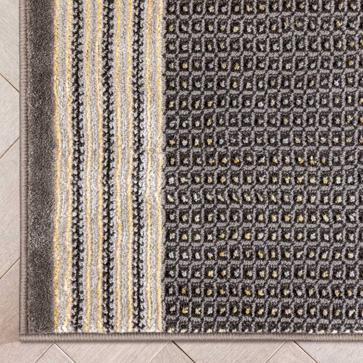 Well Woven - Wholesale Runner Rug - Custom Size Runner Waylon Retro Border Solid & Striped Grey2