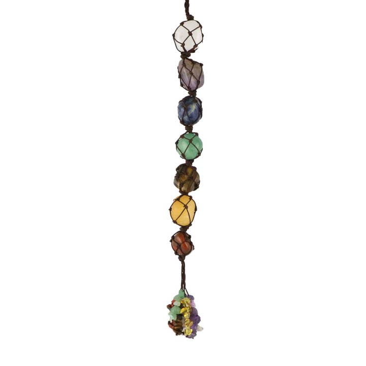 16" 7 Chakra Healing Crystal Tassel Ornament for wholesale by Decor N Beyond