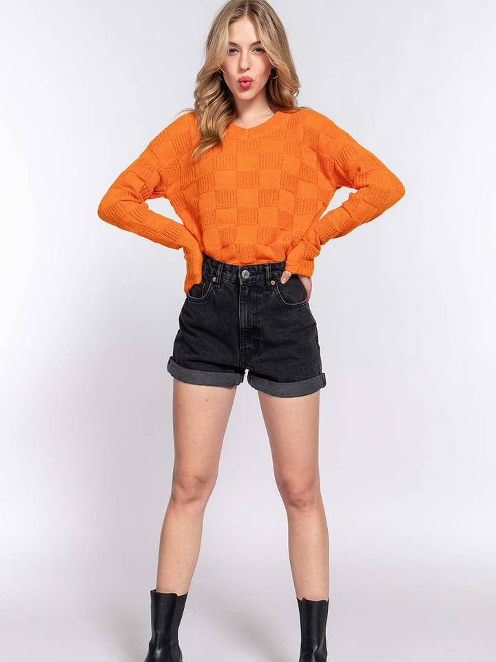 Active Basic | Active USA - Wholesale Knit Sweater - Women's - Long Sleeve V-neck Texture Sweater
