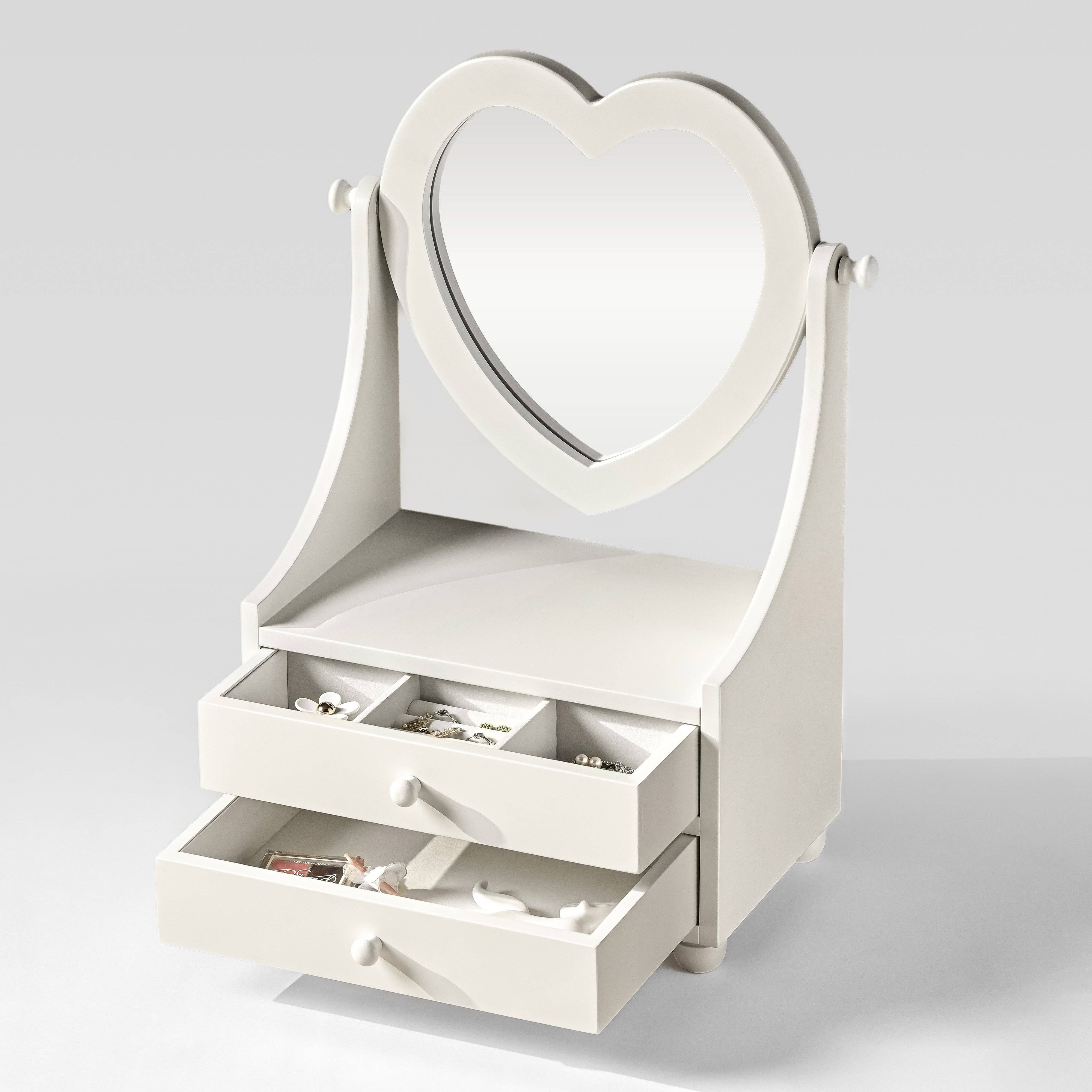 Arlo Belle LLC - Wholesale Jewelry Box/Organizer - Heart Mirror Jewelry Organizer with Drawers3