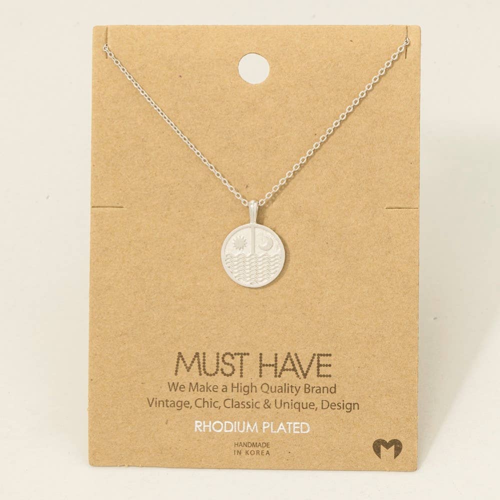 Fame Accessories - Wholesale Pendant/Charm Necklace - Gold Dipped Sun Moon Round Coin Pendant Necklace5