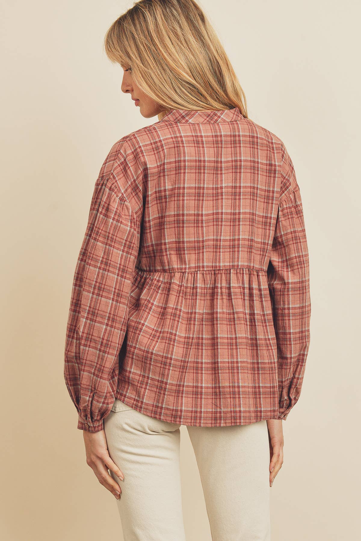 Dress Forum - Vente Chemisier – femme - Haut de babydoll à manches bouffantes à carreaux FT67132