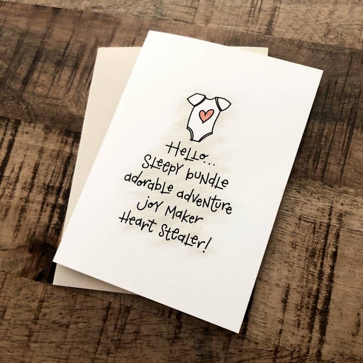 Carte de vœux Hello Baby/Baby Shower/New Baby pour la vente par Inkwood Co