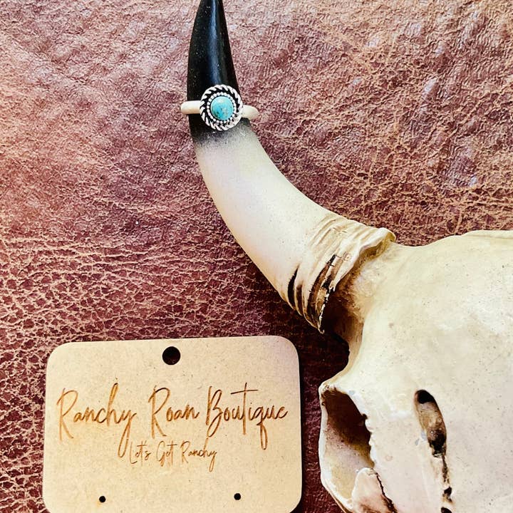 Dainty Turquoise Round Western Ring for wholesale by Ranchy Roan Boutique