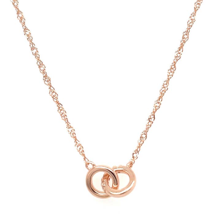Double Circle Necklace – 18" Sterling Silver & Rose Gold Pendant, Minimalist Layering Jewelry (PJC34458N) for wholesale by Blue Star Gems NY
