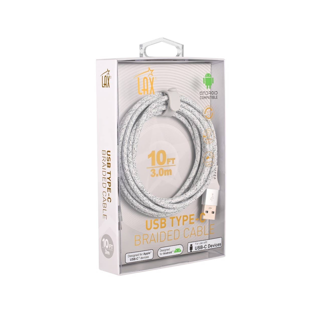 LAX Gadgets - Wholesale Charging Cable - LAX Fast Charging Lace USB-C Cables - 10ft Retail Pack3