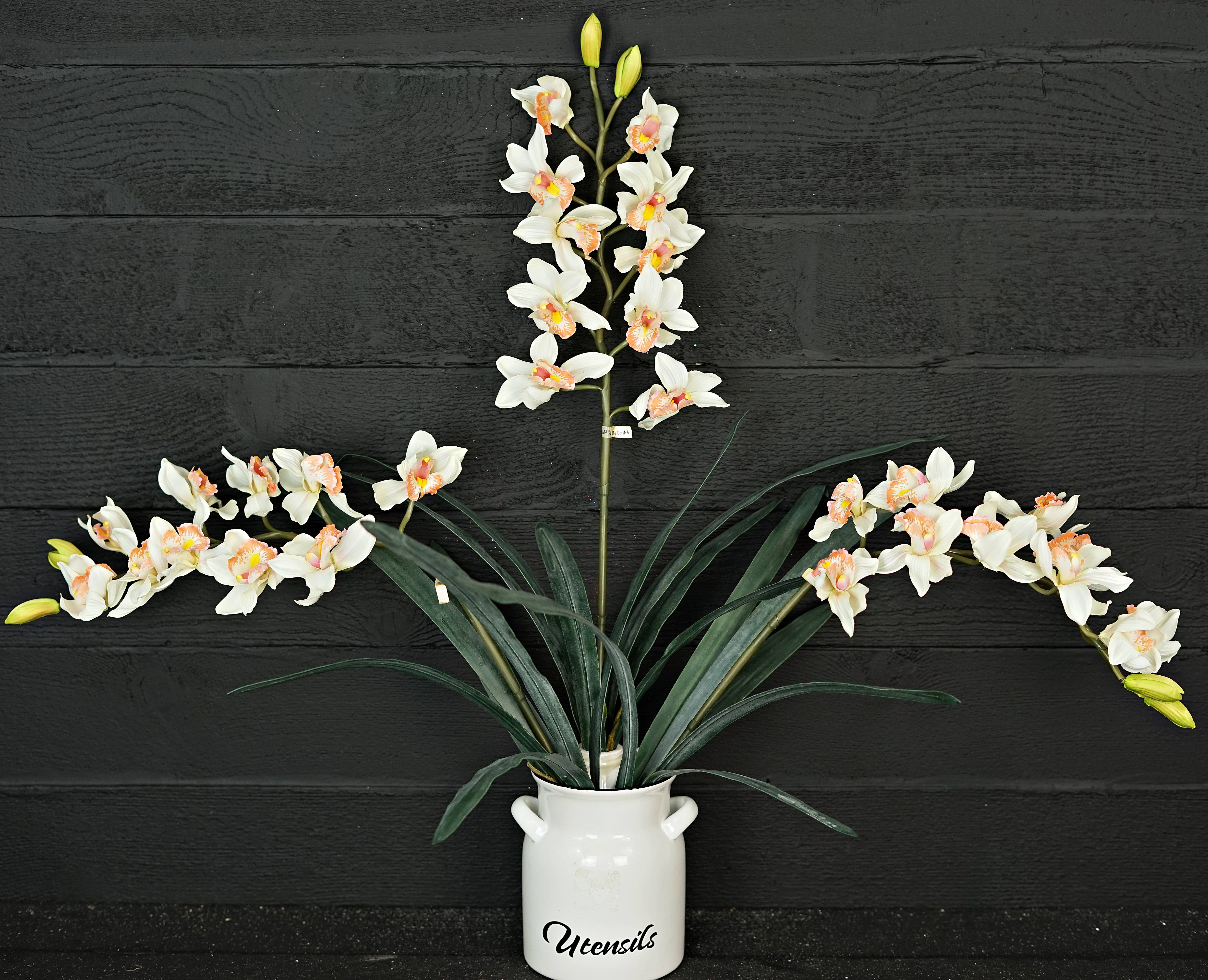 Holiday Depot Inc. - Wholesale Artificial Flowers - IT012CR- 32in Cymbidium orchid w leaves bush- Cream4