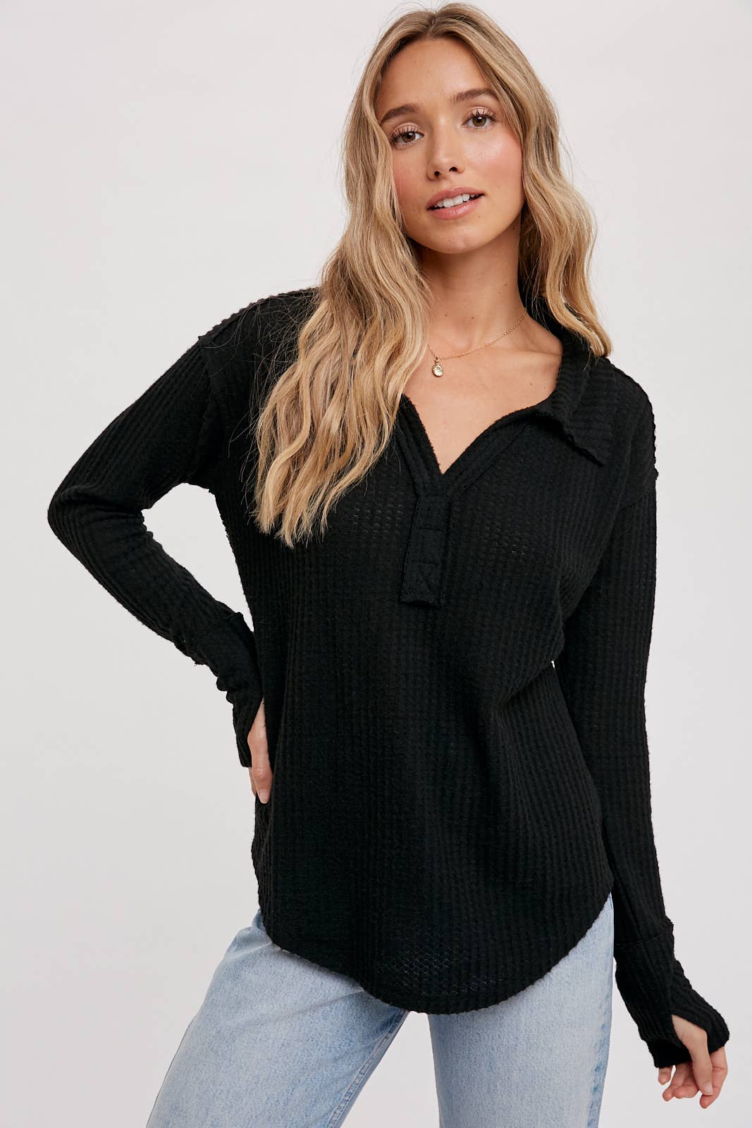 Bluivy - Wholesale Knit Top - Women's - BRUSHED WAFFLE HENLEY TOP32