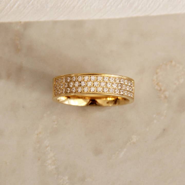 Gold Pave CZ Wide Band Ring for wholesale on Faire1
