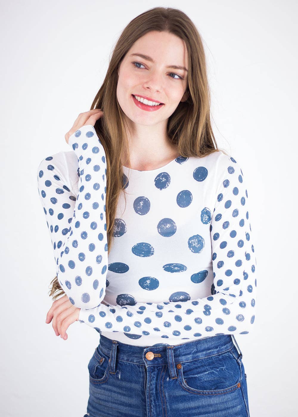 AMB Designs - Wholesale Knit Top - Women's - Grunge Polka Dot Raw Edge Second Skin Top5