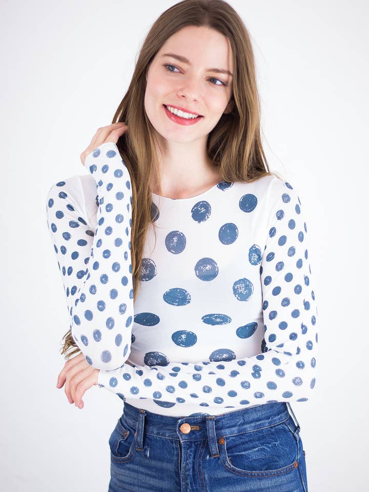 AMB Designs - Wholesale Knit Top - Women's - Grunge Polka Dot Raw Edge Second Skin Top5