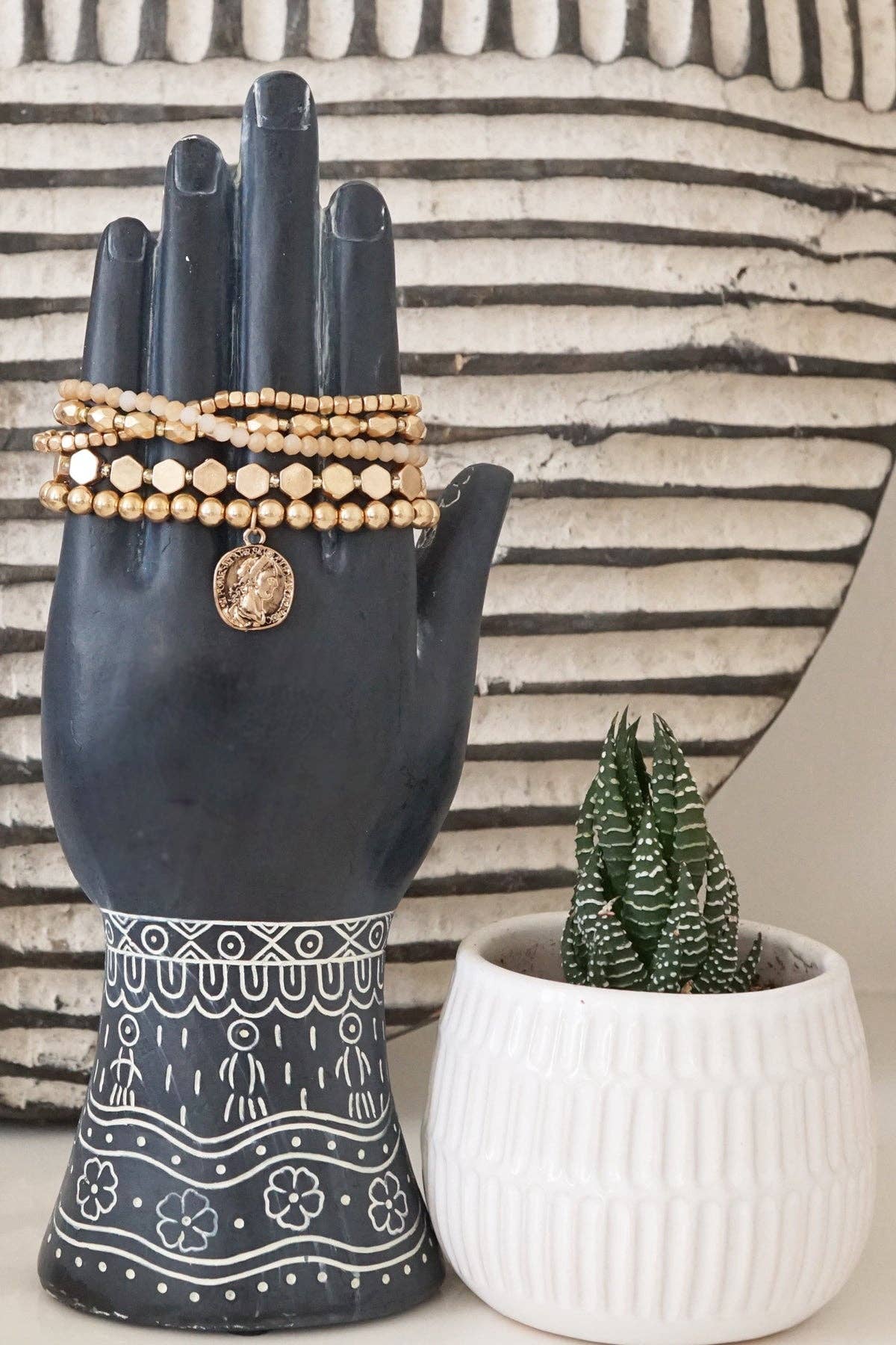 PennyLine inc - Wholesale Beaded Bracelet - Bohemian Coin Bracelet Set in worn gold3