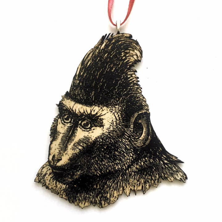 Monkey Christmas Ornament - Animals - Laser Cut Birch Wood for wholesale by Toad Hill Farm