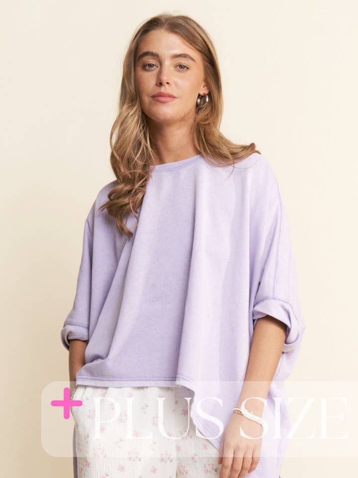 PLUS SIZE ~ MINERAL WASHED DROP SHOULDER TOP for wholesale by J.NNA