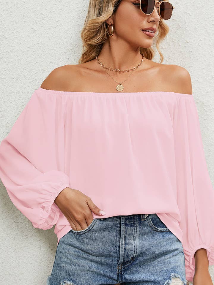 Lily Clothing - Wholesale Blouse - Women's - CWTBLL0136_BALLON SLEEVE OFF SHOULDER CHIFFON BLOUSE