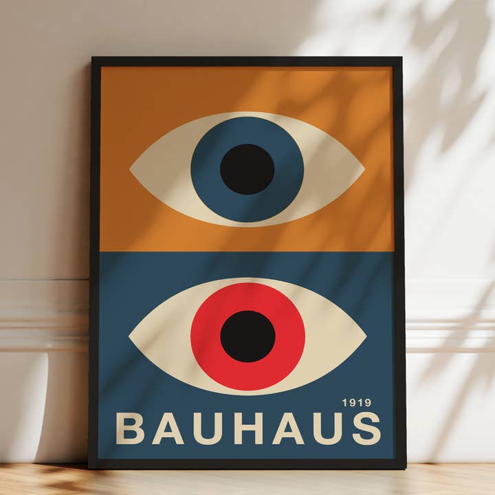 Bauhaus Retro Eyes Poster Yellow and Blue for wholesale by Seven Icons Store