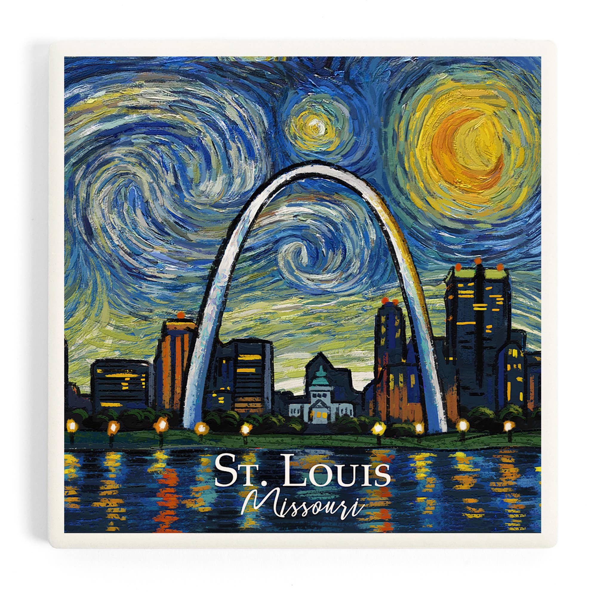 Lantern Press - Wholesale Coasters - CERAMIC COASTER St. Louis Missouri Waterfront Starry Night0