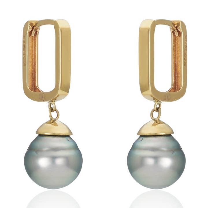 Brincos Retangulares com Pérola do Taiti em Ouro 14k por atacado de Mabel Chong