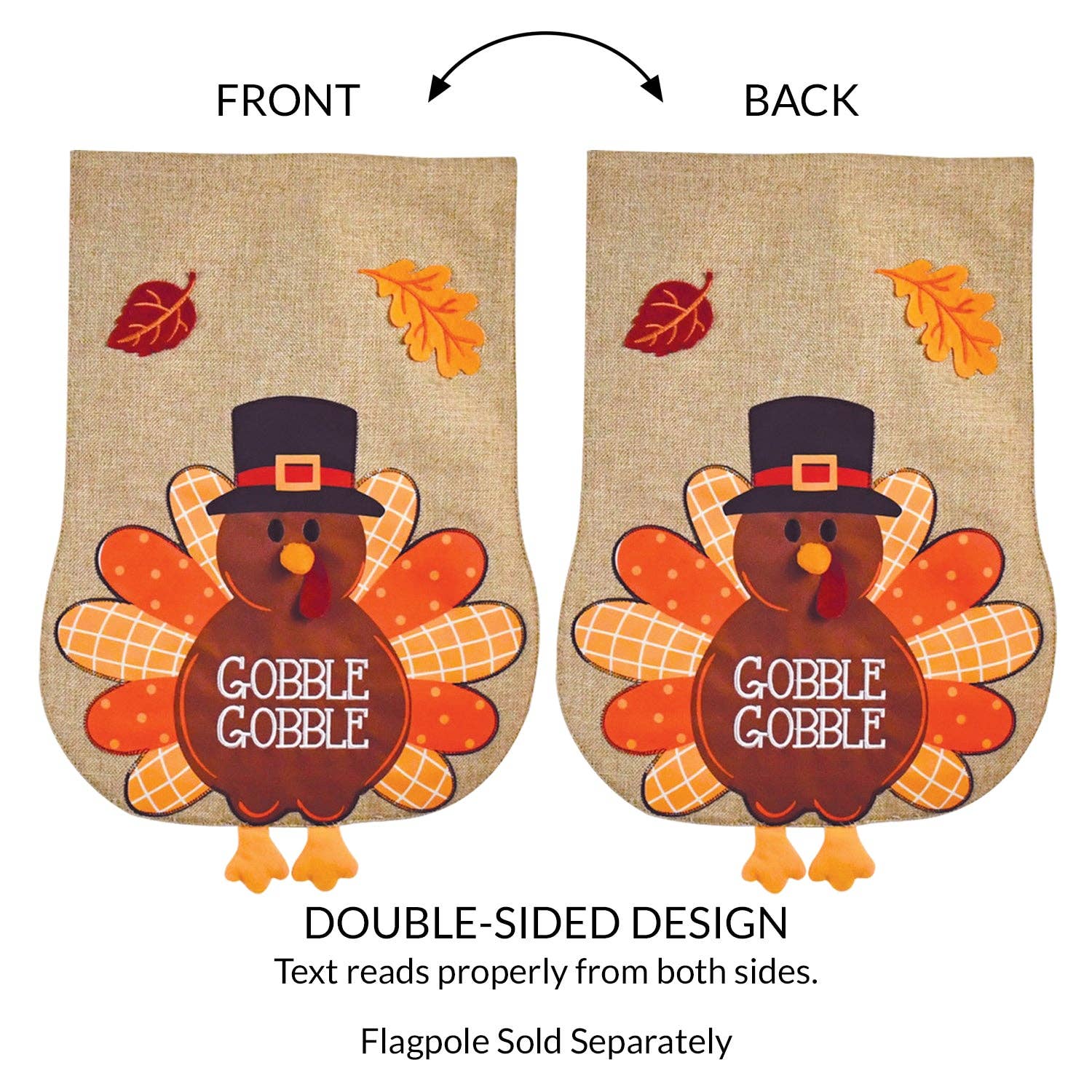 JEC Home Goods Inc - Wholesale Flag - Thanksgiving Fall Turkey Burlap 2-Sided Garden Flag 12.5x18"7