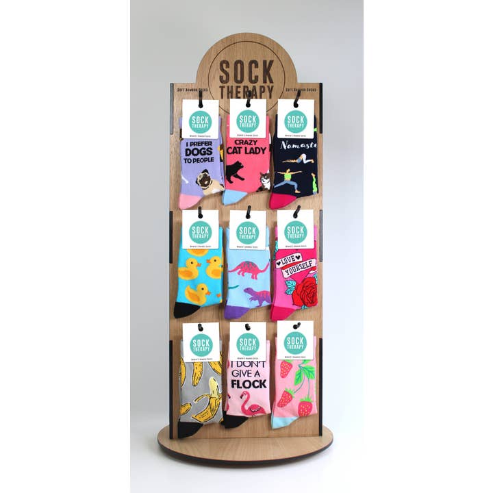 Sock Therapy Eco houten sokkendisplay voor balie voor wholesale door Smiling Faces