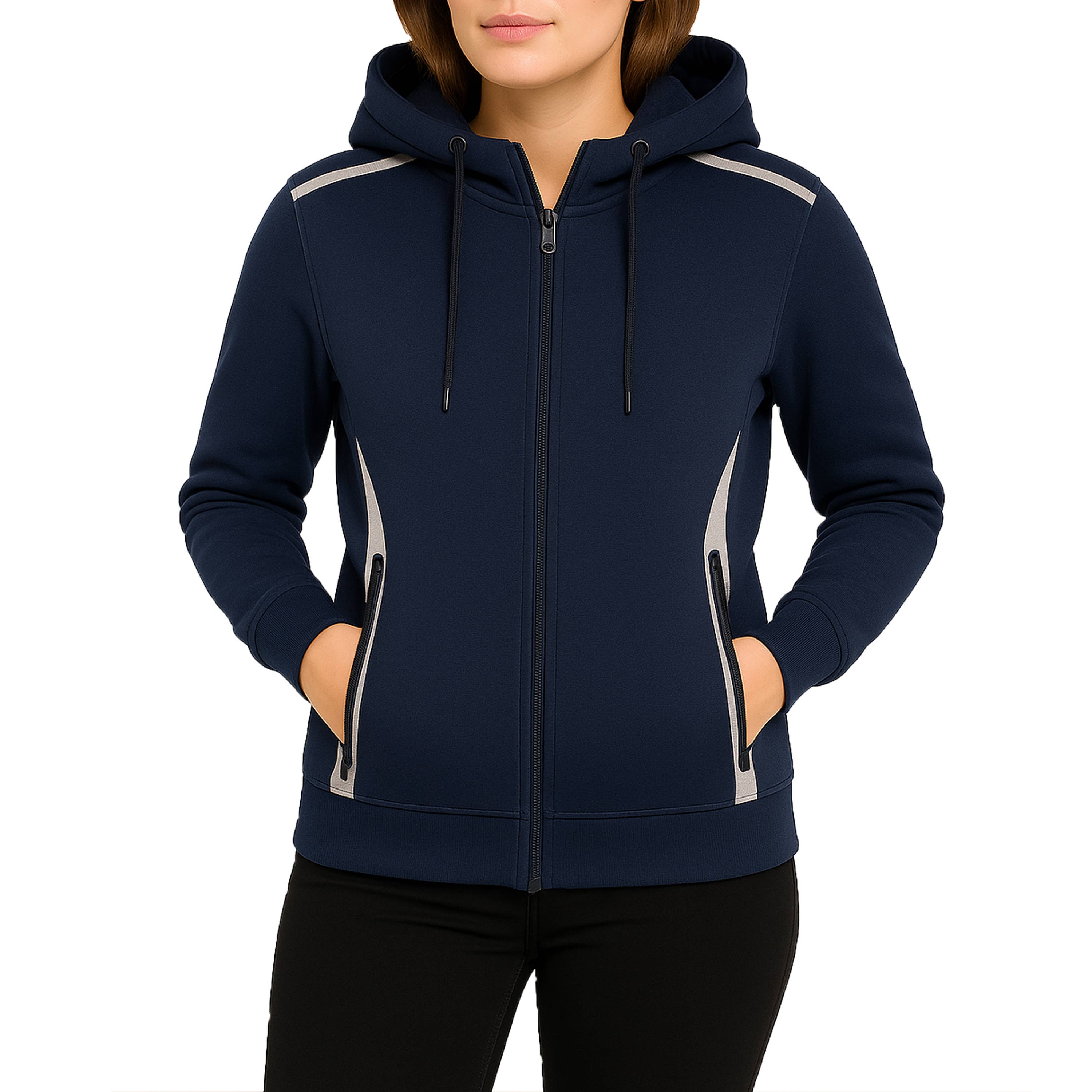 Galaxy By Harvic – wholesale Hoodie - Dam – Damers löst sittande huvtröja med sherpa-foder och reflekterande teknikdragkedja2