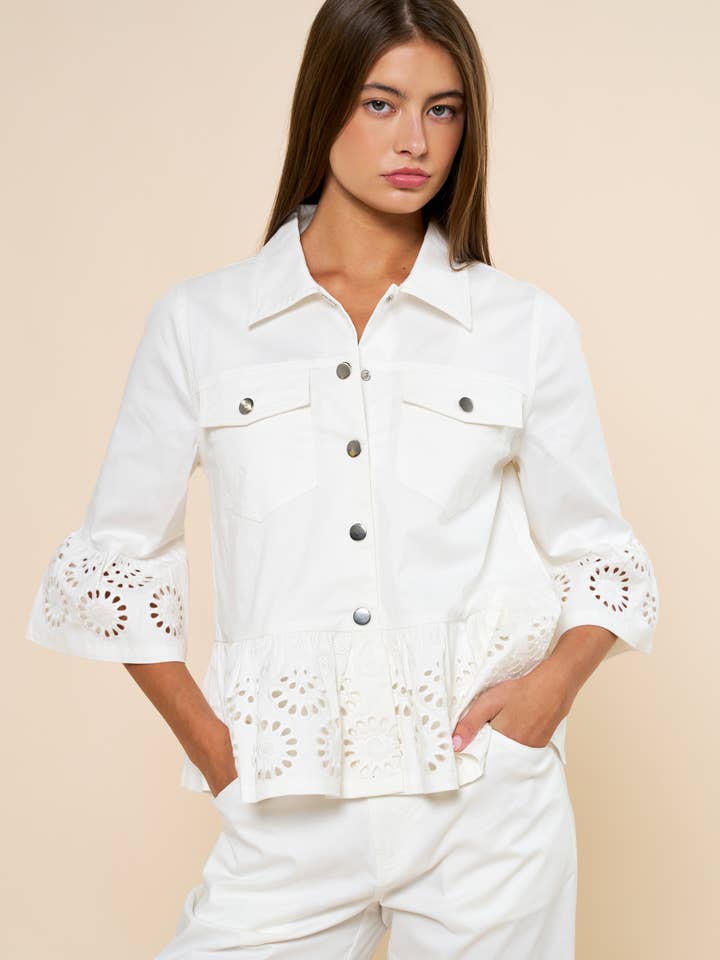 Floral Embroidery Hem Peplum Top for wholesale by Lalavon