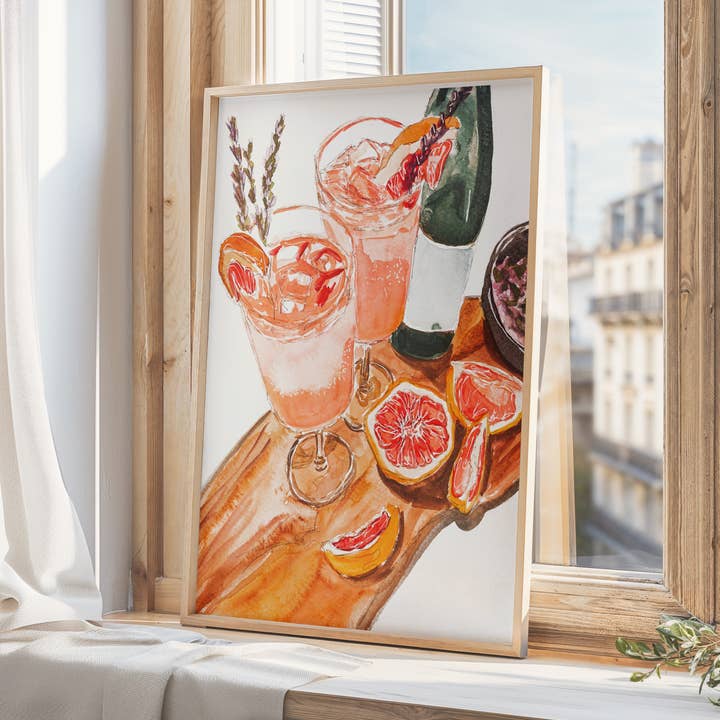 Grapefrugt Vodka Spritz Giclee-tryk for engroshandel hos HadsComerArt
