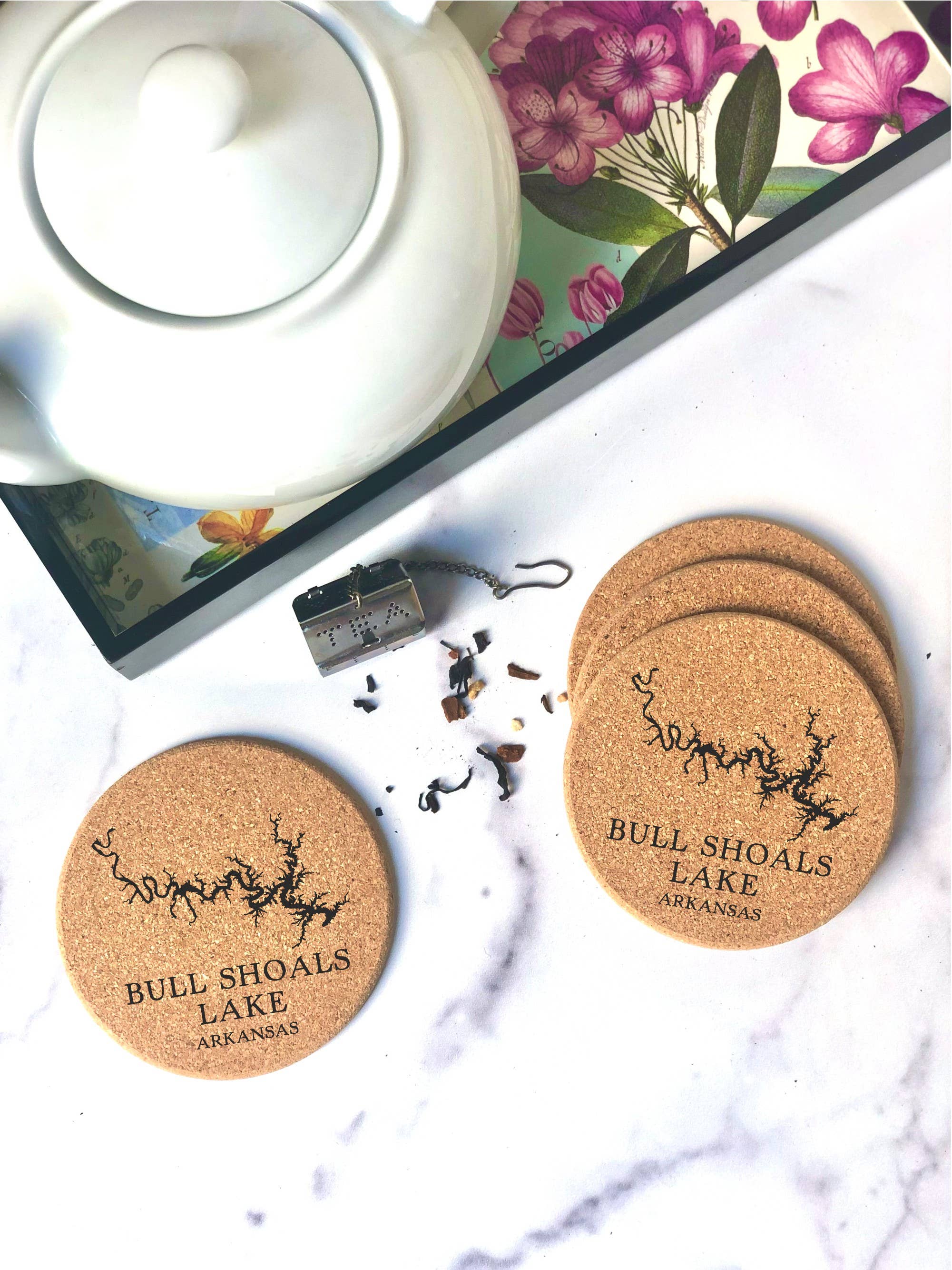 The Lillie Pad - Wholesale Coasters - Custom Lake Map Cork Coasters - Lake Decor and Gifts3