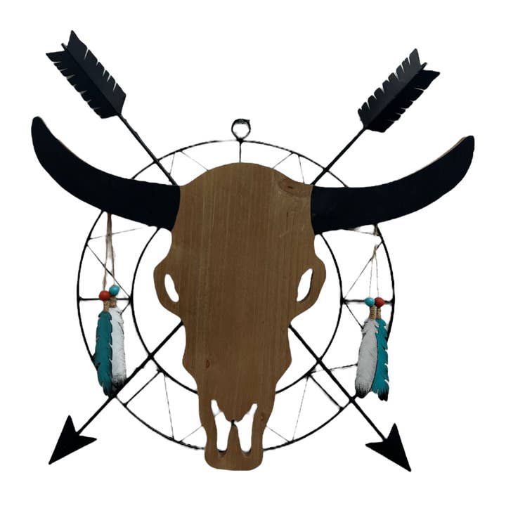 Dreamcatcher Tribal Cow Bull Skull Hanging Wall Décor for wholesale by De Leon Collections