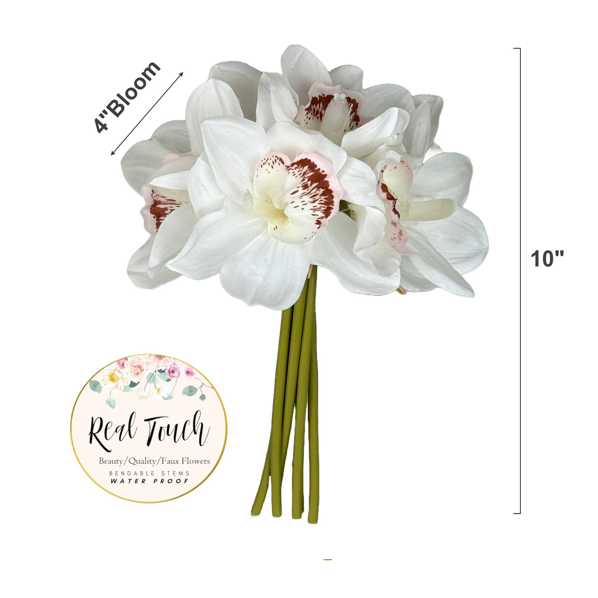 Angel Isabella - Venta al por mayor Flores artificiales - Paquete de 6 tallos de orquídea Cymbidium sintética al tacto real4