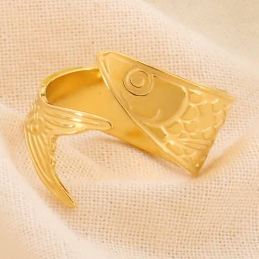 Bague acier inoxydable ouverte poisson sculpté femme 0424016 pour la vente par Lilas de Seine