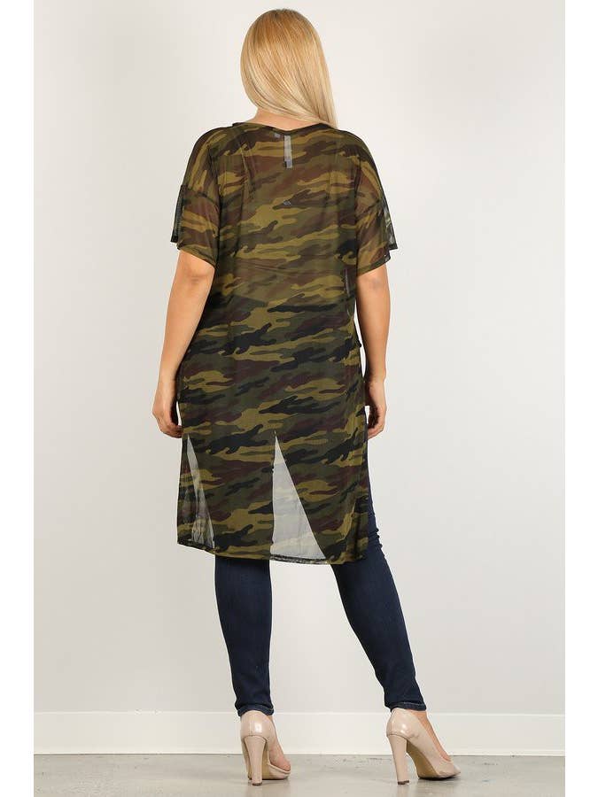 Plus Size Hi-Low Tunic Top - Camo Mesh - WG17008-T for wholesale on Faire