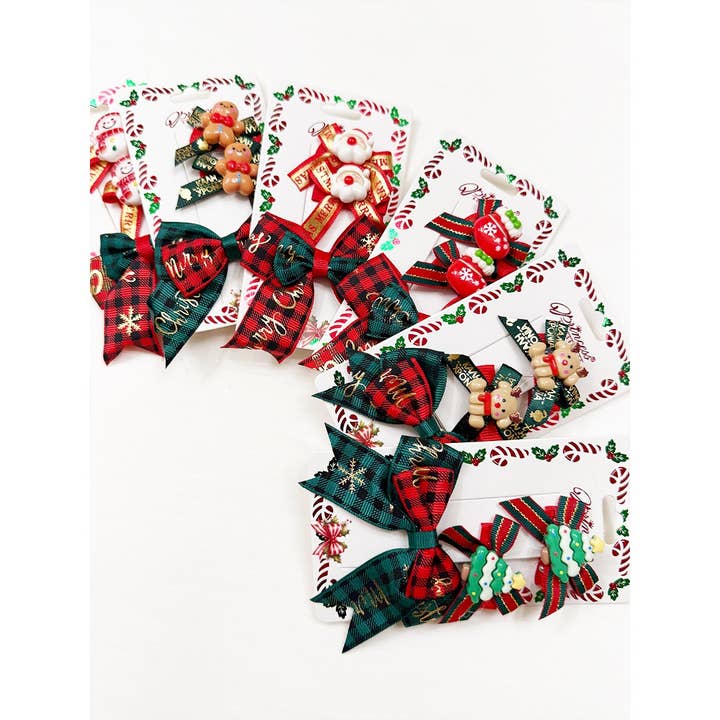 Trio Christmas Theme Bow Clips for wholesale by Love and Repeat