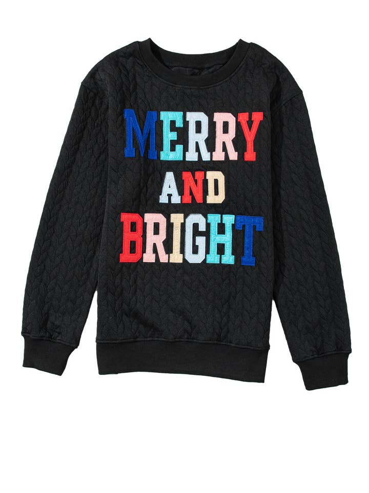 Suhkasana - Wholesale Sweatshirt - Women's - White LUCKY Chenille Embroidered Cable Knit Pullover Sweatshirt60