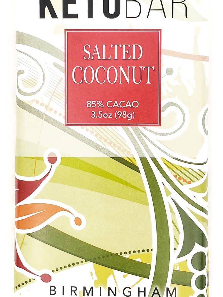 KetoBar Noix de Coco Salée 85% Cacao 3,5oz (100g) pour la vente par Birmingham Chocolate