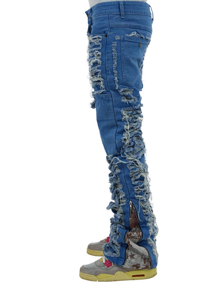 Denim Dawn Damaged Flared Stacked Jeans for wholesale on Faire4