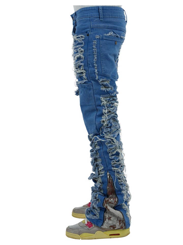 Denim Dawn Damaged Flared Stacked Jeans for wholesale on Faire4