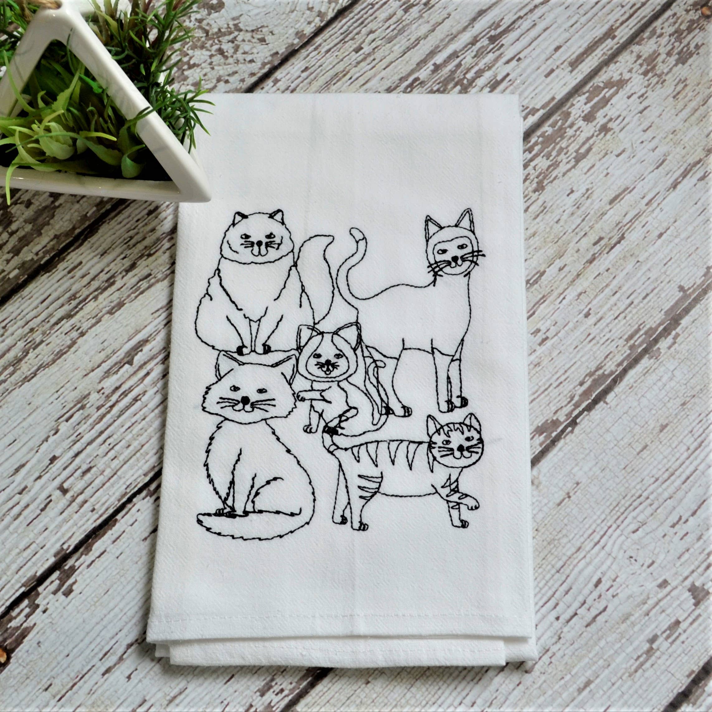 SewMuchMoreStore - Wholesale Tea Towel - Lots of Cats Tea Towel - Embroidered Floursack Towel7