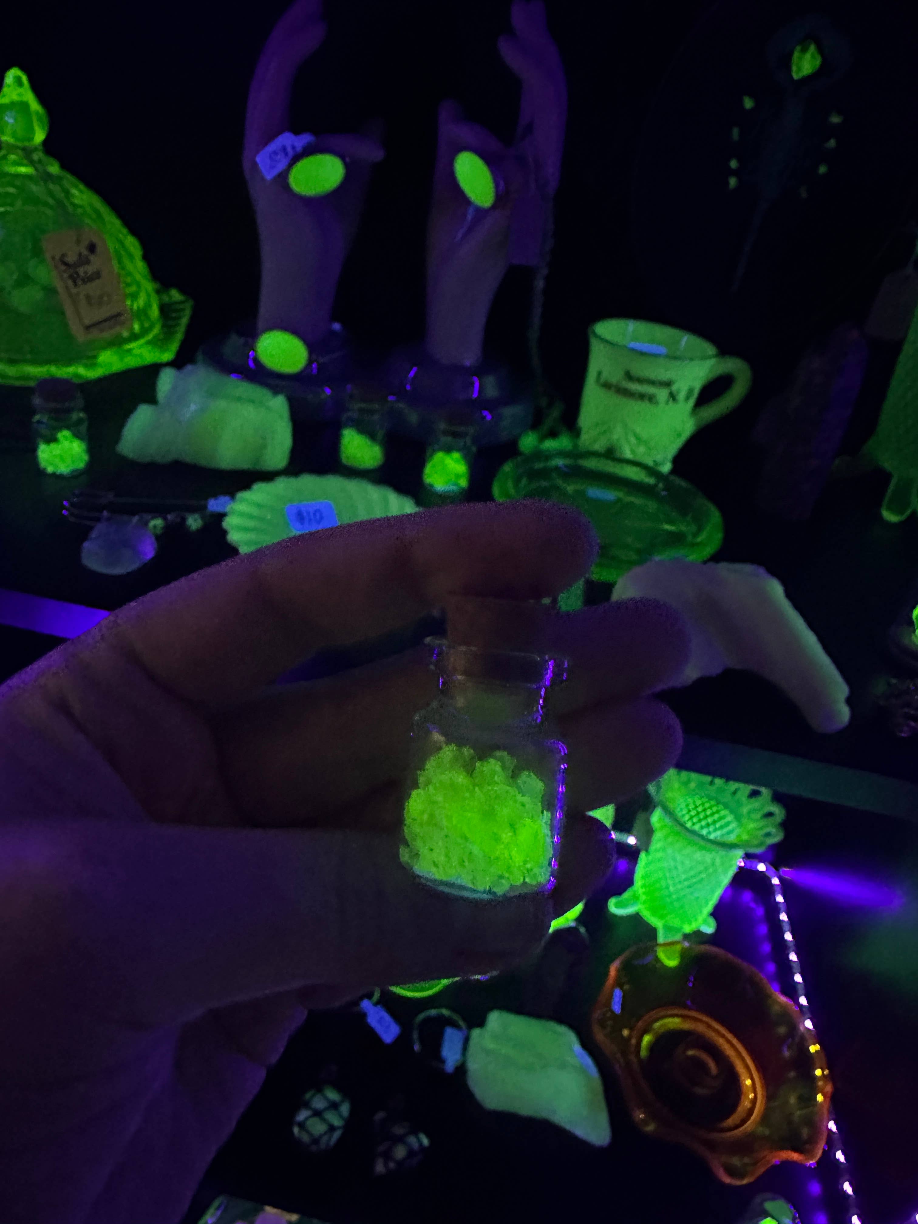 Corkscrew Curiosities - Wholesale Decorative Jar - Uranium Glass Bottle1