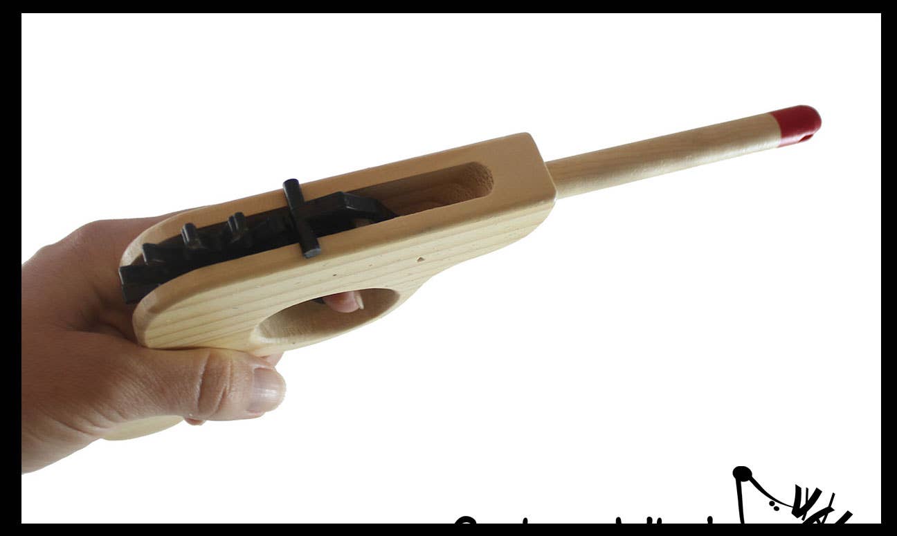 Curious Minds Toys - Vendita all'ingrosso Giocattolo in legno - Bambini - Pistola Giocattolo in Legno a Elastico - Spara Elastici - Vintage2