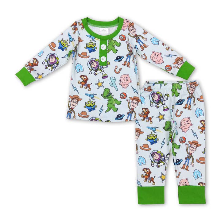 Yawoo Garments - Wholesale Sleepwear Set - Kids - Green pig cactus toy kids boy pajamas