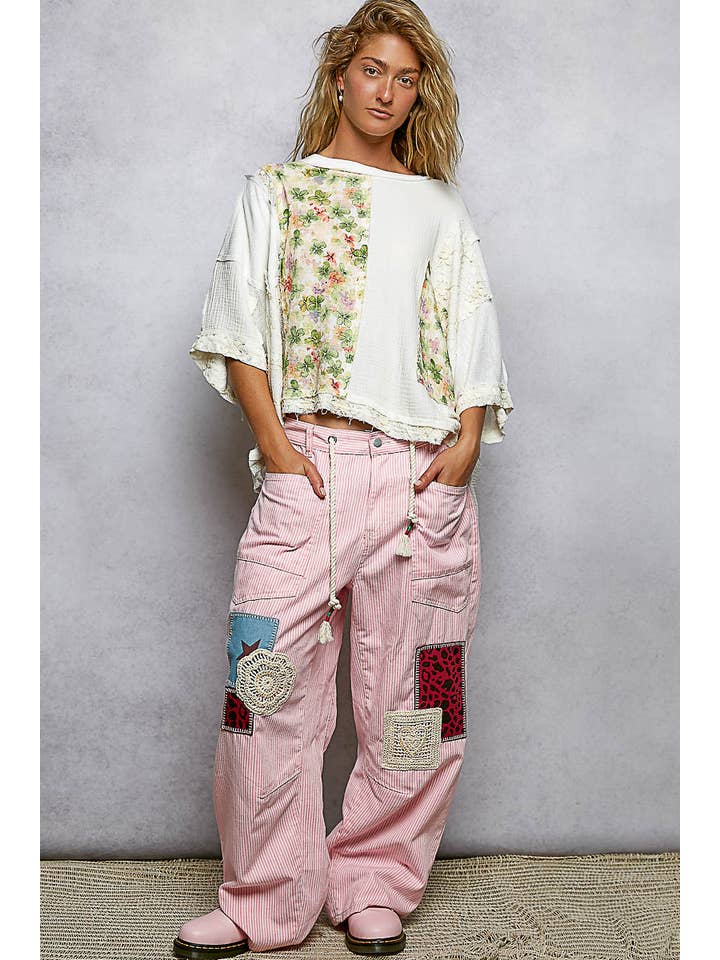 Pol Clothing - Wholesale Blouse - Women's - Round Neck Double Gauze Floral Woven Top10